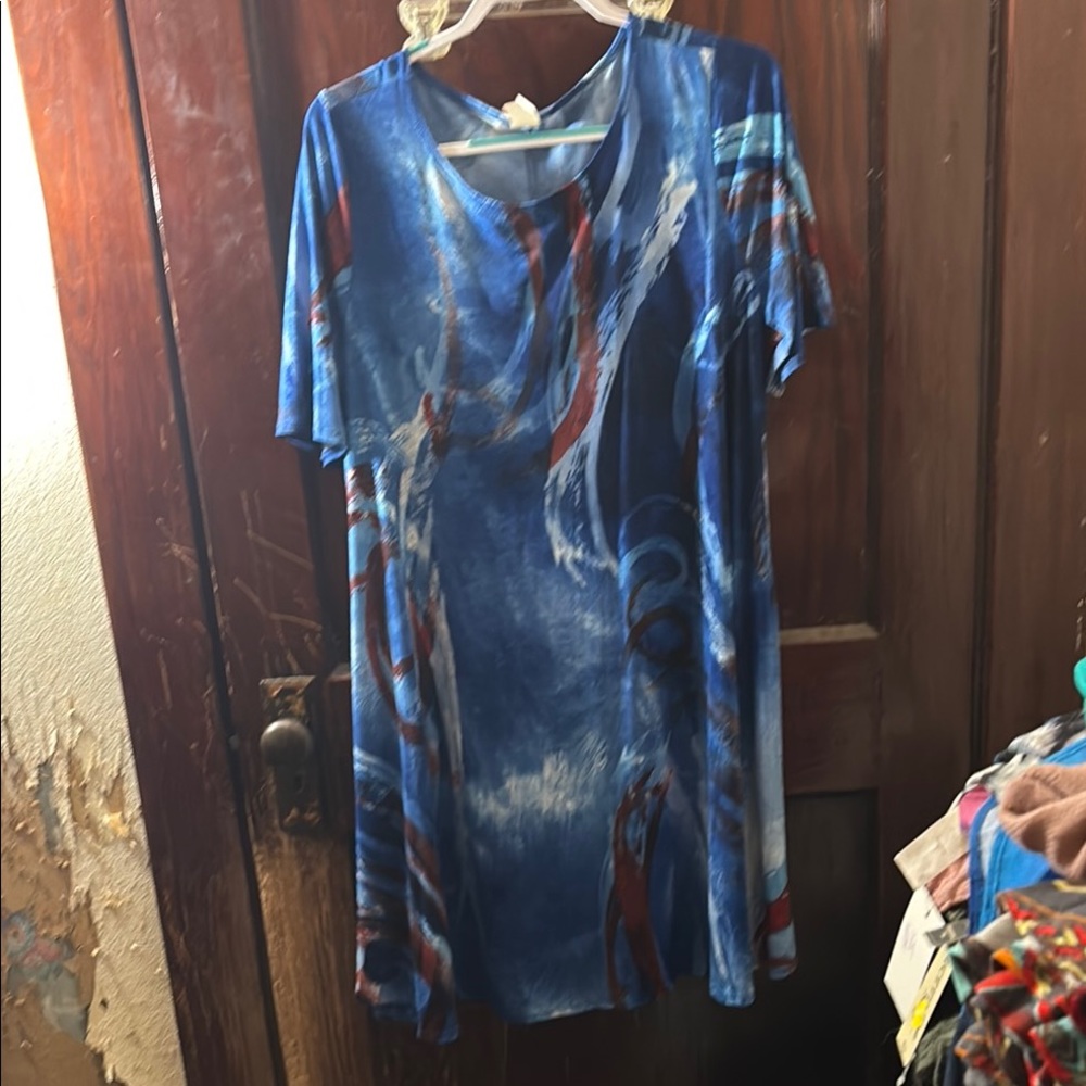 NWOT Blue and Red Abstract Dress Size 2xl